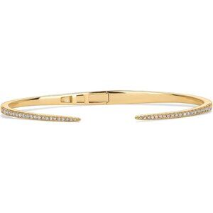 14K Gold Plated Cubic Zirconia Claw Bangle Bracelet for Women, Elegant 7-Inch Ye